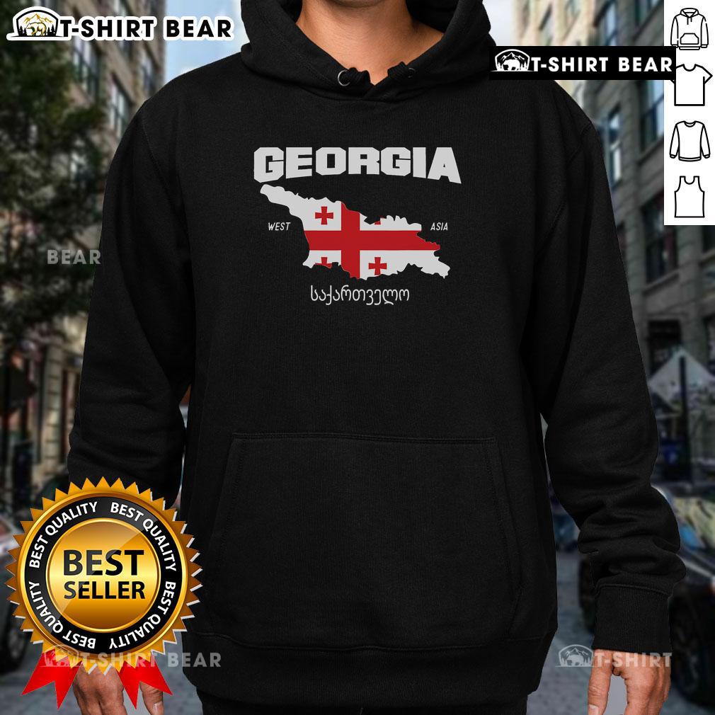 Top Georgian flag and map design on a hoodie, showcasing the location of Georgia in a stylish and trendy way.