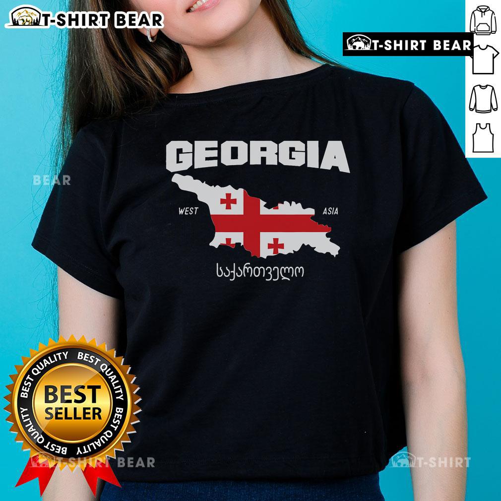 Top Georgian flag and map highlighting the location of Georgia on a stylish ladies' tee design.