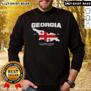 Top Georgian Flag and Georgia Map on a stylish sweatshirt, showcasing the location of Georgia in a trendy design.