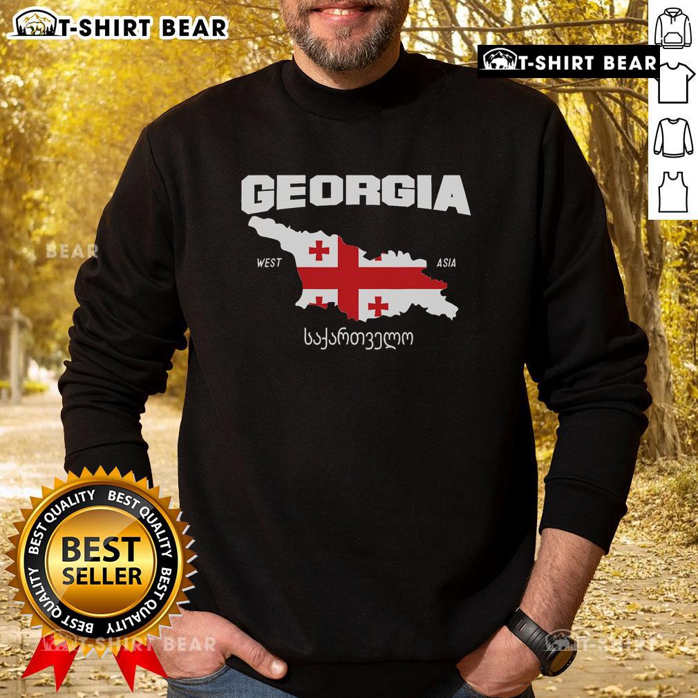 Top Georgian Flag and Georgia Map on a stylish sweatshirt, showcasing the location of Georgia in a trendy design.