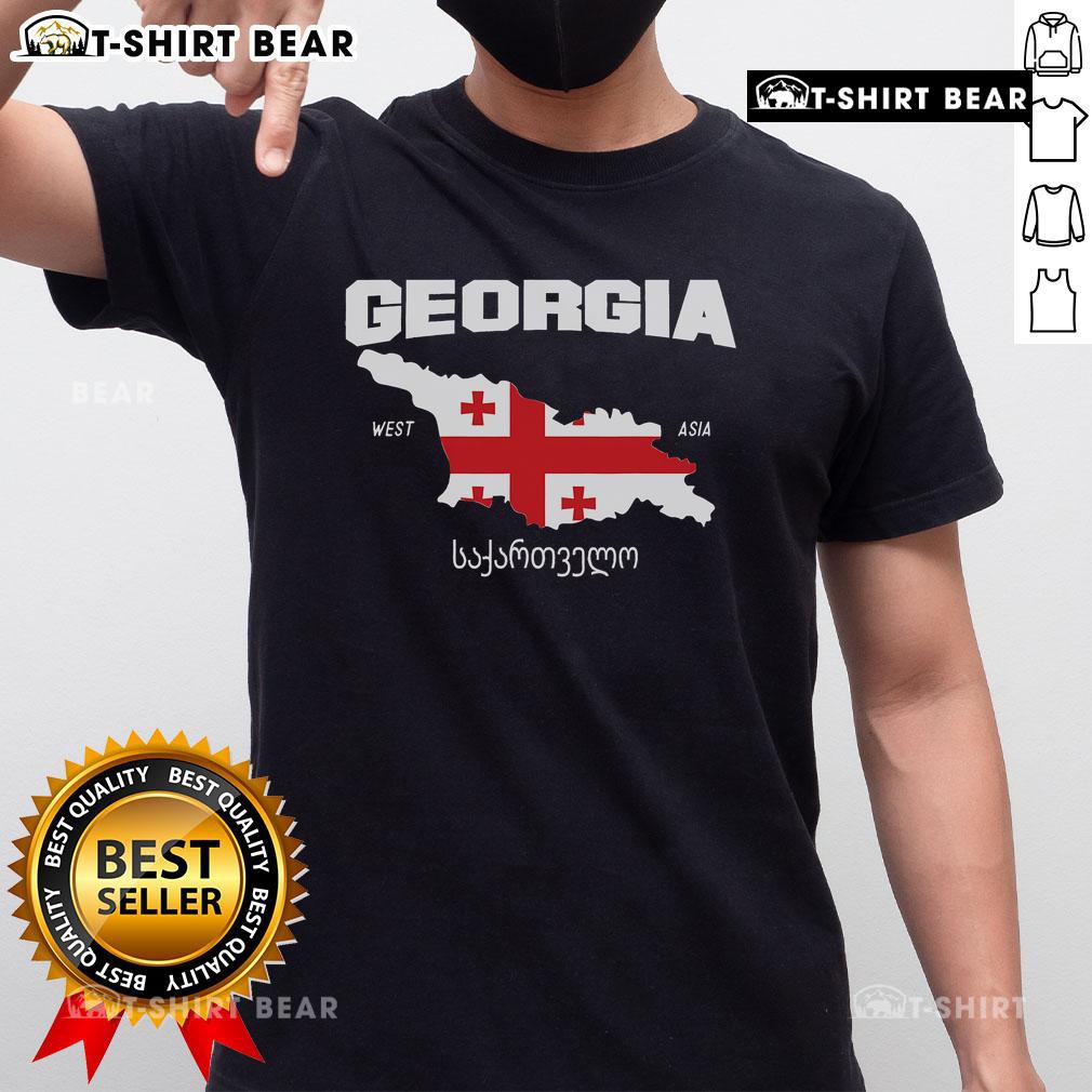Alt Text: Top Georgian flag design with Georgia map location on a stylish T-shirt, perfect for Georgia pride and travel enthusiasts.