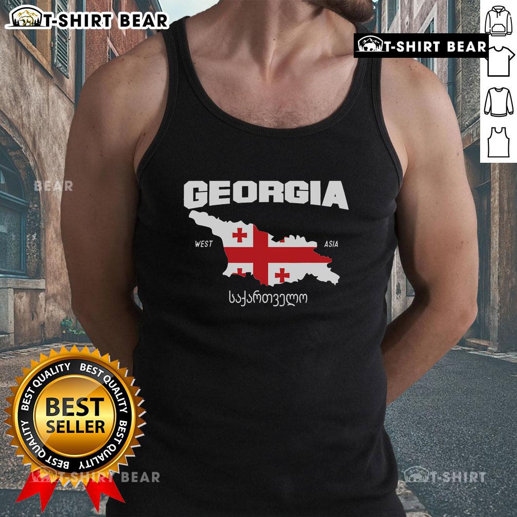 Top Georgia flag design on a tank top featuring a map of Georgia, highlighting the location of Georgia in the USA.