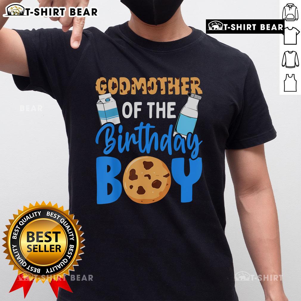 Top Godmother of the Birthday Boy Milk and Cookies 1st Birthday T-Shirt featuring cute graphics for a memorable celebration.