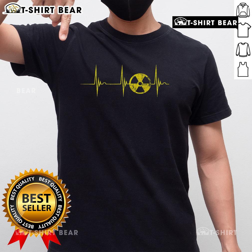 Top Heartbeat ECG Pulse with Fallout Symbol - Nuclear Radiation T-Shirt design, perfect for fans of science and pop culture.