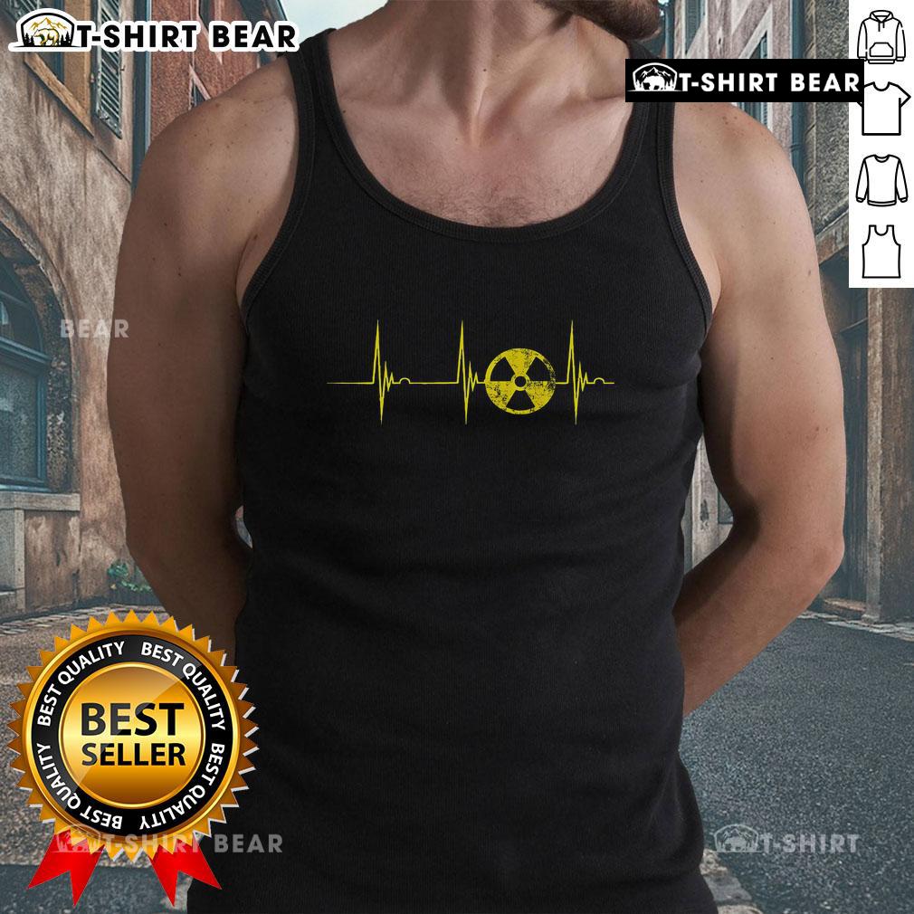 Alt Text: Top Heartbeat ECG Pulse design featuring a nuclear radiation symbol on a stylish tank top.