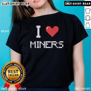 Stylish 'I Love Miners' Minecraft ladies tee featuring a fun design, perfect for gamers and fans of the popular game.