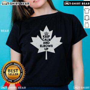 Top Keep Calm and Elbows Up Canadian Maple Leaf Canada Ladies Tee, featuring a stylish design perfect for Canadian pride.