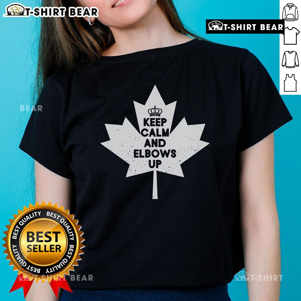 Top Keep Calm and Elbows Up Canadian Maple Leaf Canada Ladies Tee, featuring a stylish design perfect for Canadian pride.