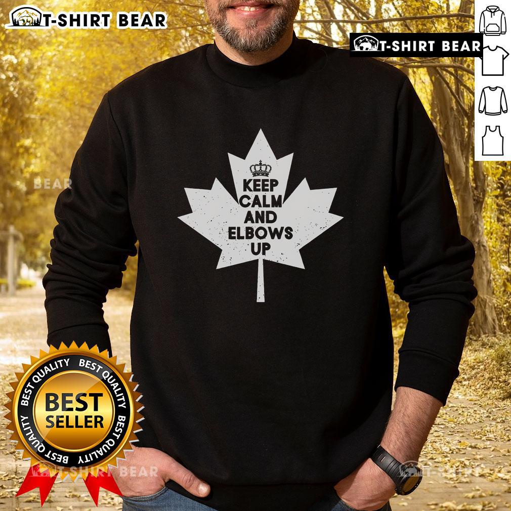 Top Keep Calm and Elbows Up Canadian Maple Leaf Canada Sweatshirt showcasing a stylish design for proud Canadians.