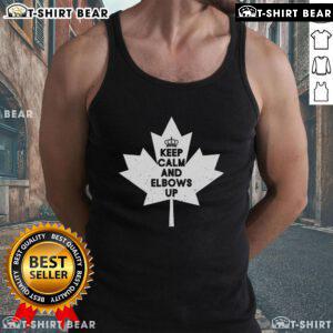 Alt Text: Top Keep Calm and Elbows Up Canadian Maple Leaf Canada Tank Top design featuring a vibrant maple leaf graphic.