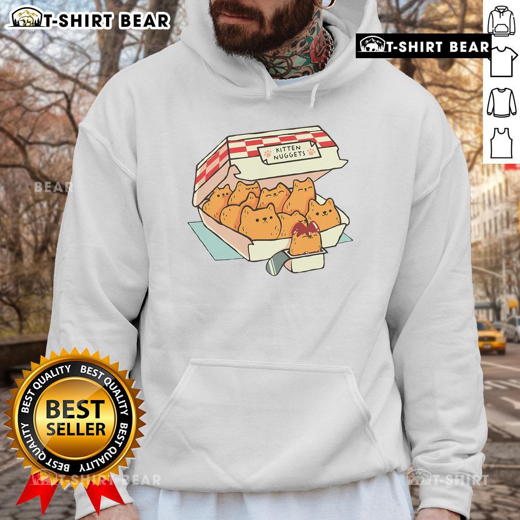 Cozy Top Kitten Nuggets hoodie for cat moms, featuring adorable kitten graphics and fast food theme. Perfect for cat lovers!