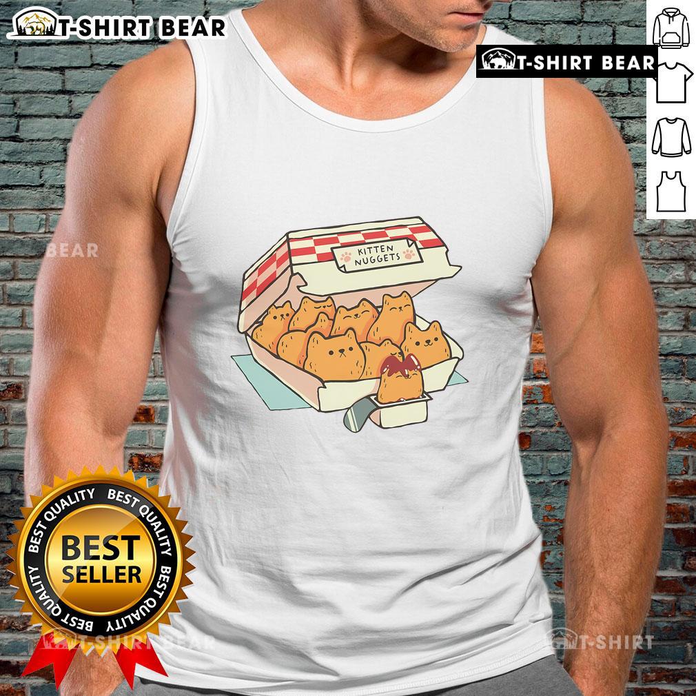 Top Kitten Nuggets tank top for cat moms featuring playful kitten graphics and a fun fast food theme.