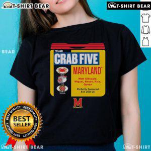 Alt Text: Top Maryland Basketball Crab Five Old Bay Can Ladies Tee featuring vibrant design and team spirit.