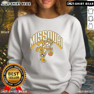 Top Missouri Tigers dunking sweatshirt featuring vibrant team colors and a dynamic basketball graphic.