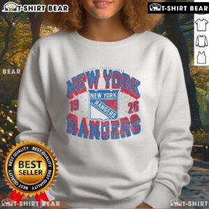 Alt Text: Top New York Rangers Rink Arched Wordmark Sweatshirt featuring team colors and logo, perfect for fans and casual wear.