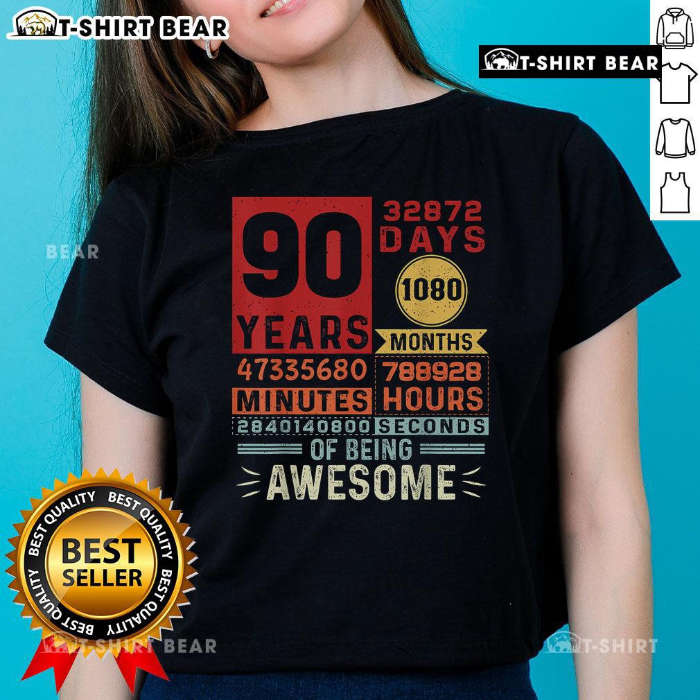 90th birthday ladies tee celebrating 90 years of being awesome, perfect for a fun birthday celebration.
