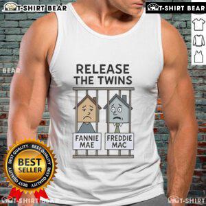 Top Release The Twins Fannie Mae Freddie Mac tank top featuring bold graphics and a stylish design for casual wear.