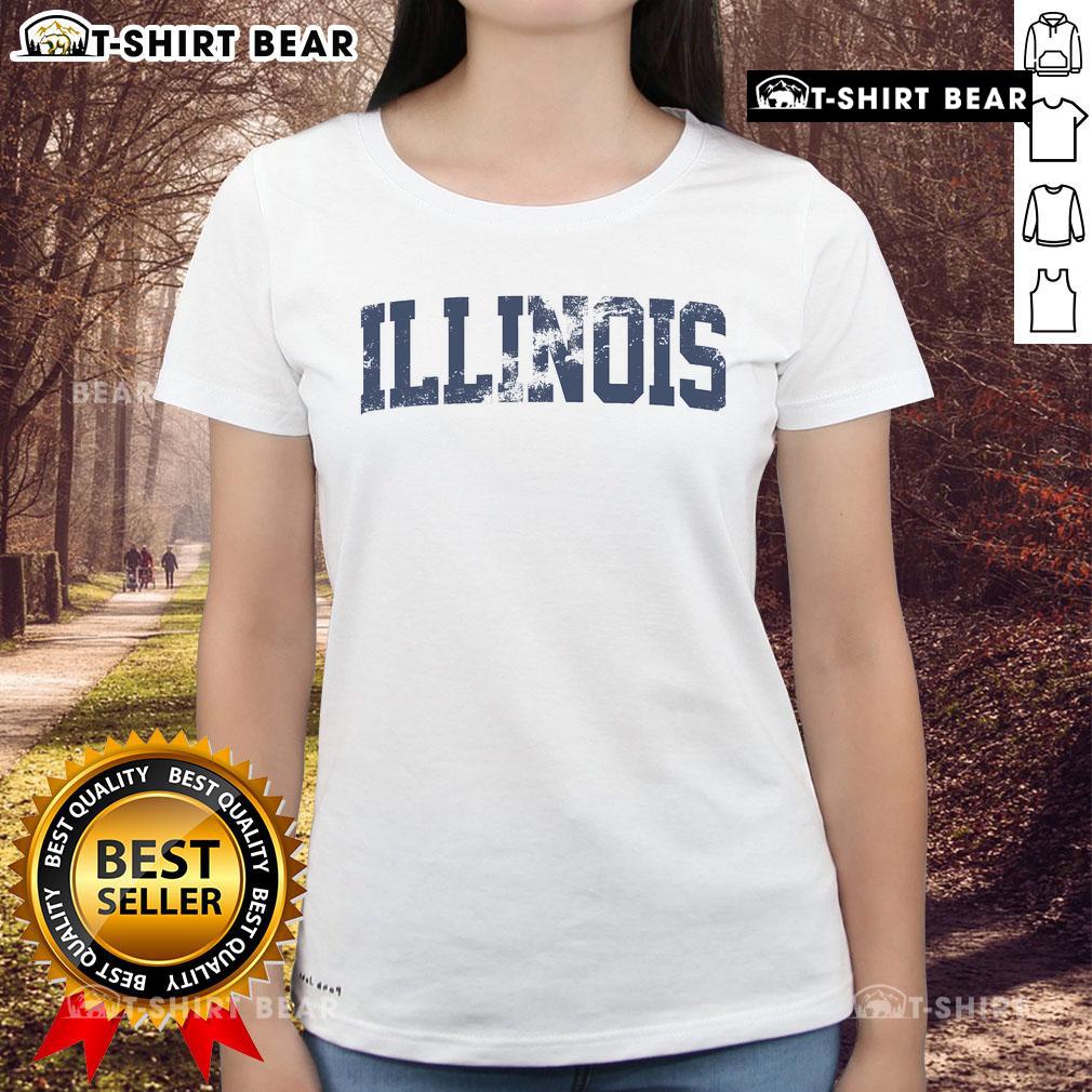 Vintage Illinois orange and blue throwback ladies tee showcasing retro style and team spirit for Illinois fans.