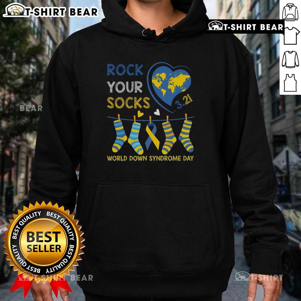 Top Rock Your Socks Awareness World Down Syndrome Day Hoodie in vibrant colors, promoting Down Syndrome awareness.