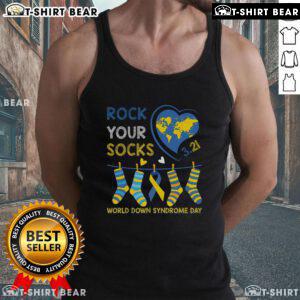 Stylish tank top featuring 'Top Rock Your Socks' design for World Down Syndrome Day awareness.