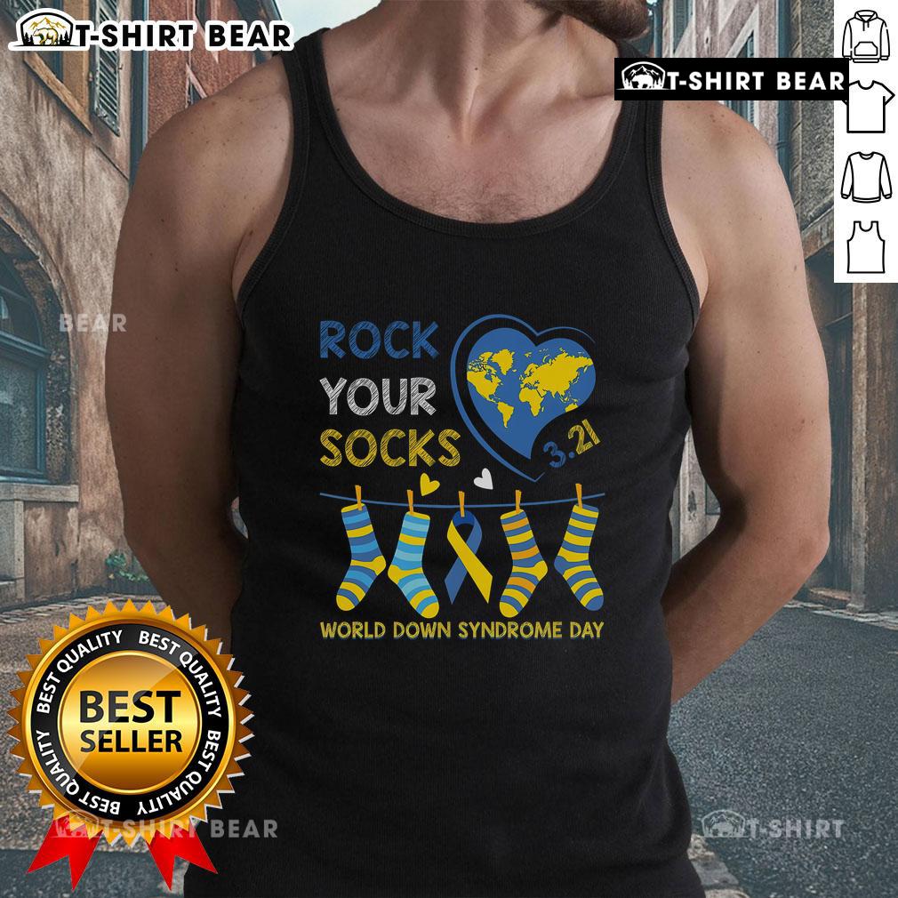 Stylish tank top featuring 'Top Rock Your Socks' design for World Down Syndrome Day awareness.