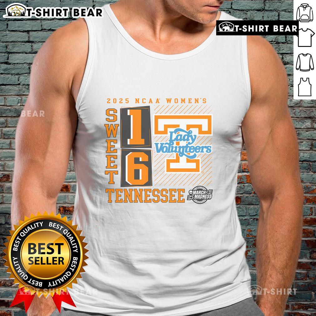 Top Tennessee Volunteers 2025 NCAA Women's Basketball Tournament Sweet 16 No Look Pass tank top displayed on a mannequin.