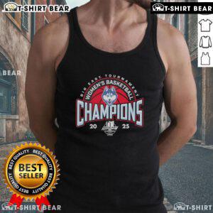 UConn Huskies Women's Basketball 2025 Big East Tournament Champions tank top featuring team colors and logo.