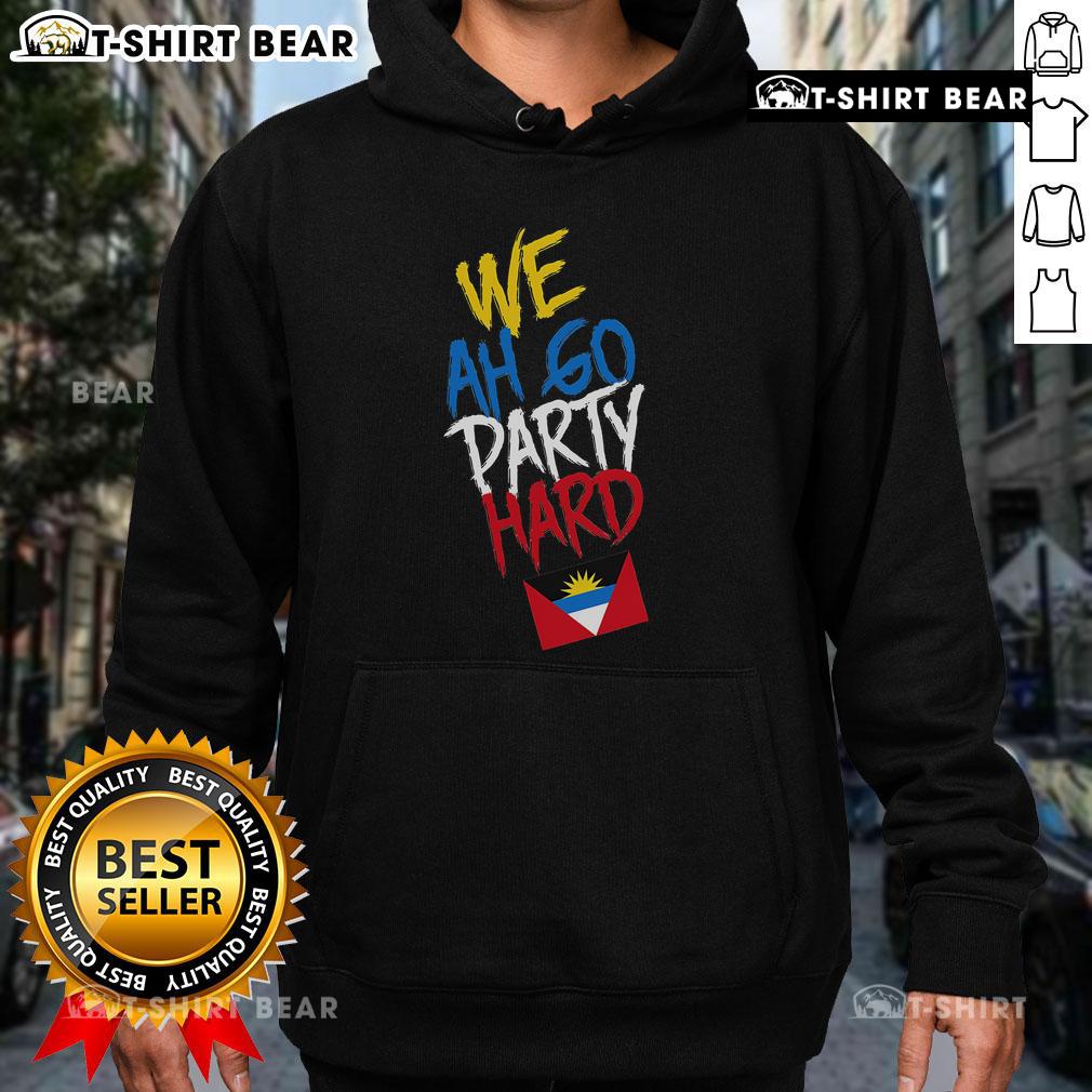 Top We Ah Go Party Hard Antigua and Barbuda hoodie featuring vibrant colors and island-inspired design for casual wear.