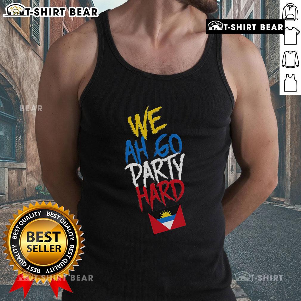 Colorful tank top featuring 'Top We Ah Go Party Hard' design, perfect for celebrating in Antigua and Barbuda.