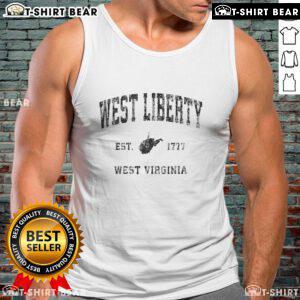 Vintage athletic sports tank top featuring 'Top West Liberty, West Virginia, Est. 1777' design for WV pride.
