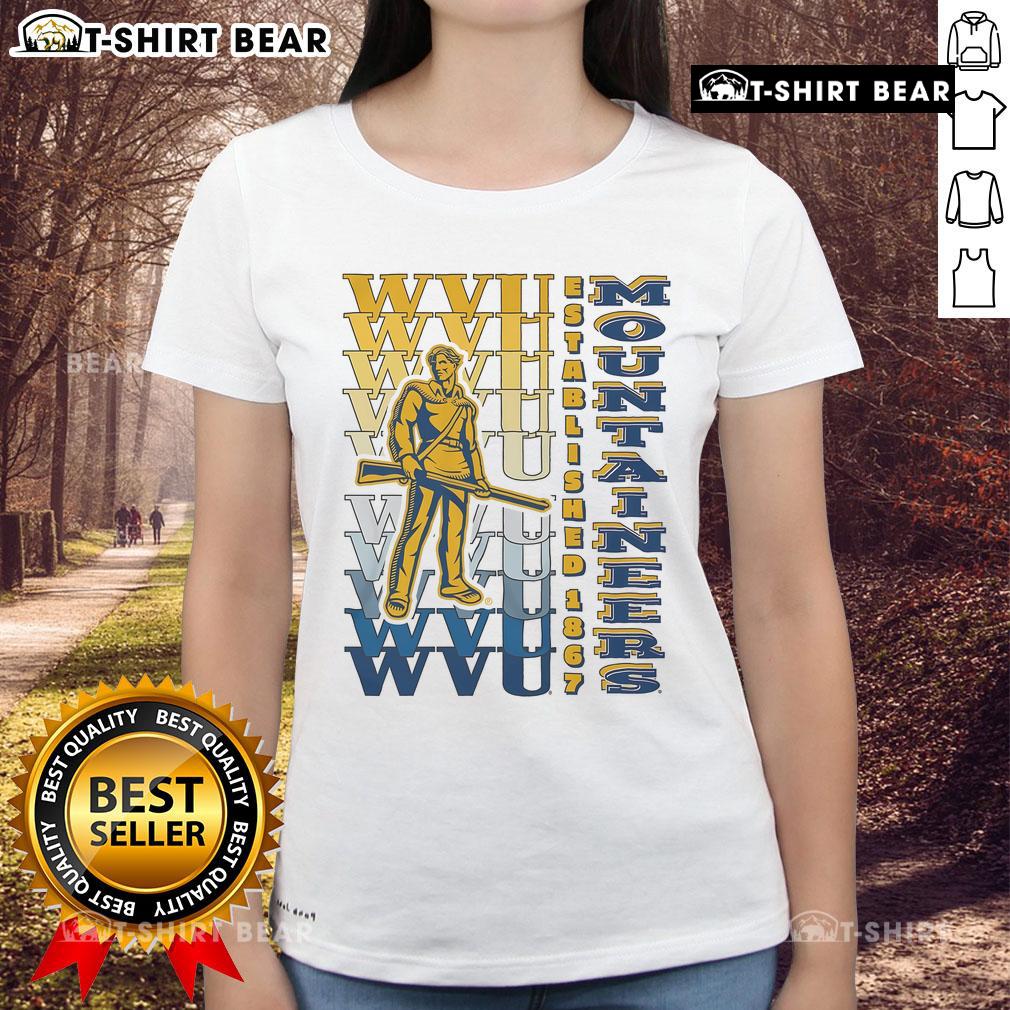 Top West Virginia Mountaineers gradient wordmark ladies tee showcasing vibrant team colors and stylish design.
