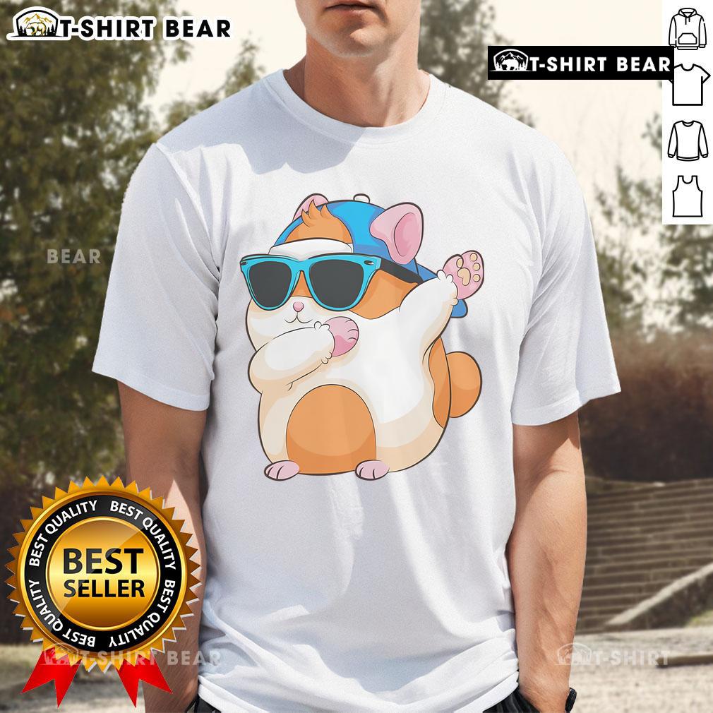 Alt Text: Cute dabbing hamster in a funny pose on a pet t-shirt, showcasing the famous dab dance move for animal lovers.