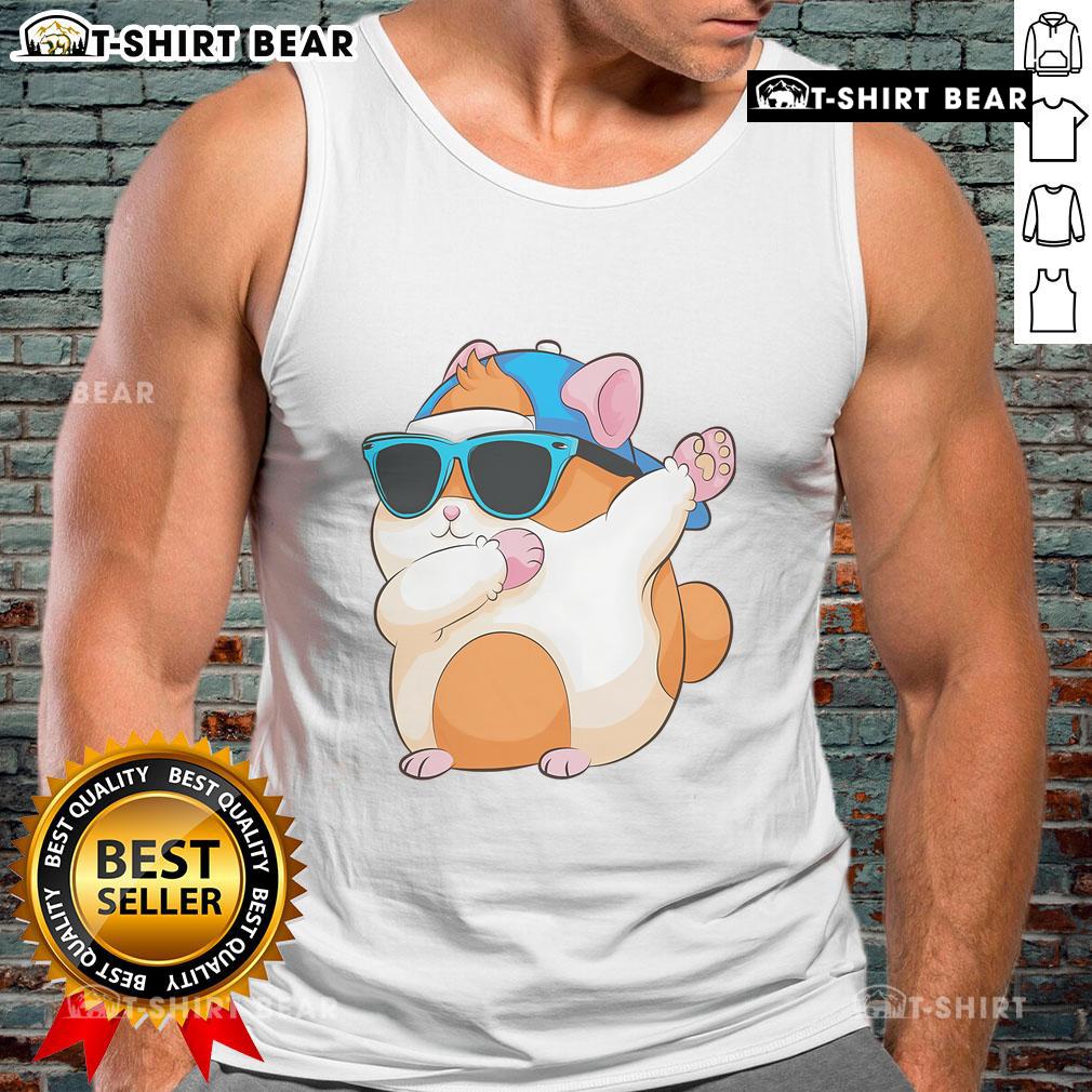 Cute dabbing hamster in a funny pose wearing a pet tank top, showcasing the famous dab dance move. Perfect pet photo!