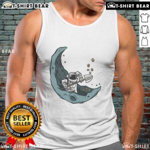 Funny astronaut in a tank top mining for space coins on the moon, showcasing humor and creativity in space-themed apparel.