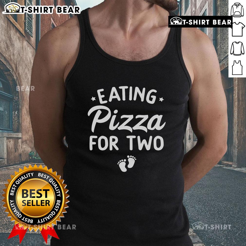 Funny Eating Pizza for Two Pregnancy Announcement Tank Top showcasing humor and style for expectant parents.