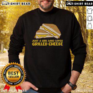 Cozy sweatshirt featuring 'Just A Girl Who Loves Grilled Cheese' design, perfect for grilled cheese lovers.