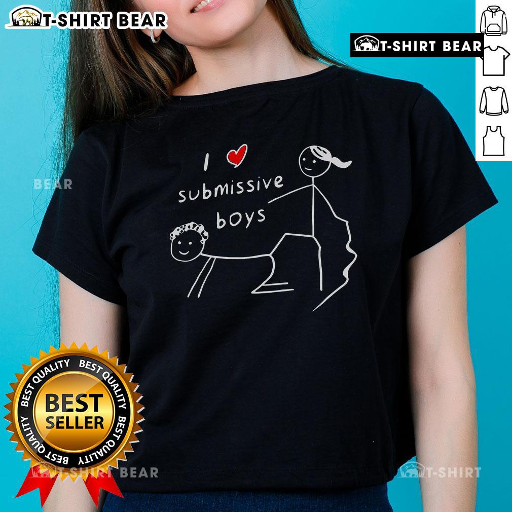 Happy stickman graphic on a ladies tee with 'I Love Submissive Boys' text, perfect for proud submissive supporters.