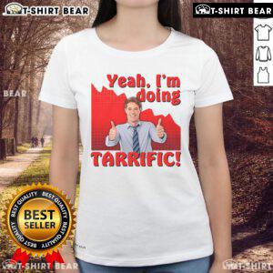 Hot Yeah I'm Doing Tarrific Crash Graph Sarcastic Thumbs Up Ladies Tee design featuring playful graphics and bold text.