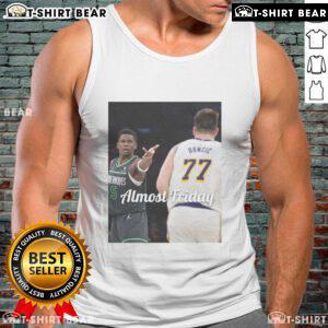 Alt Text: Official Almost Friday Ant-Man tank top featuring vibrant graphic design for fans of Marvel superheroes.