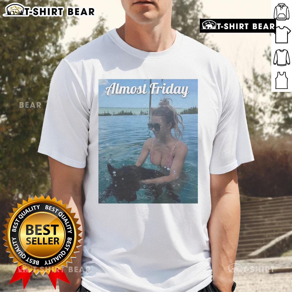 Alt Text: Official Almost Friday Sweeney Puppy T-Shirt featuring a playful puppy design, perfect for casual wear.