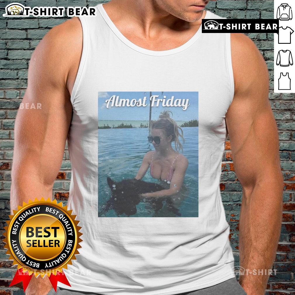 Official Almost Friday Sweeney Puppy Tank Top featuring a cute puppy design, perfect for casual summer wear.