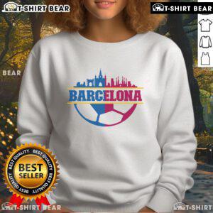 Official Barcelona City Sweatshirt in navy blue showcasing the iconic logo, perfect for fans and casual wear.