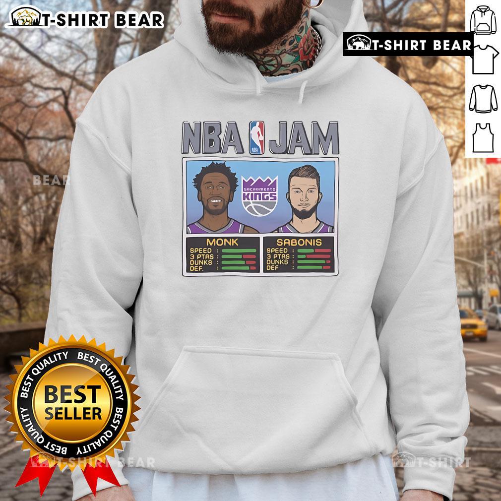 Official NBA Jam hoodie featuring Clippers' Leonard and Harden in action with speed and iconic dunks.