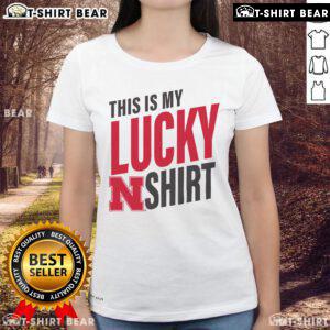 Official Nebraska Cornhuskers 'This Is My Lucky' ladies tee, showcasing team spirit and stylish design for fans.