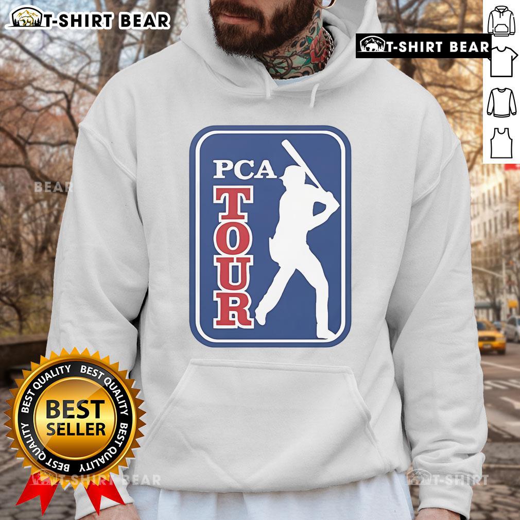 Alt Text: Pete Crow-Armstrong wearing an Official PCA Tour hoodie, showcasing team spirit and style on the field.