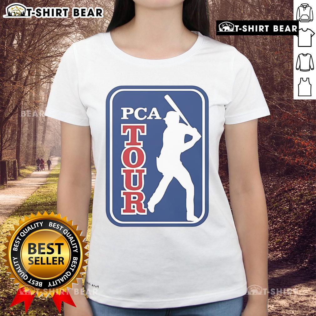 Pete Crow-Armstrong wearing the Official PCA Tour Ladies Tee, showcasing style and comfort for golf enthusiasts.