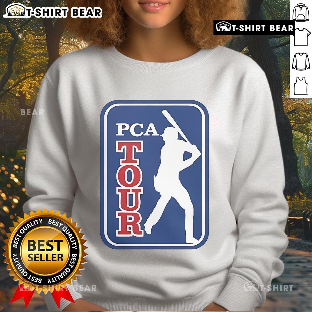 Pete Crow-Armstrong wearing an Official PCA Tour sweatshirt, showcasing style and sportsmanship in baseball attire.