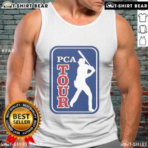 Alt Text: Pete Crow-Armstrong wearing an official PCA Tour tank top, showcasing his athletic style at a golf event.