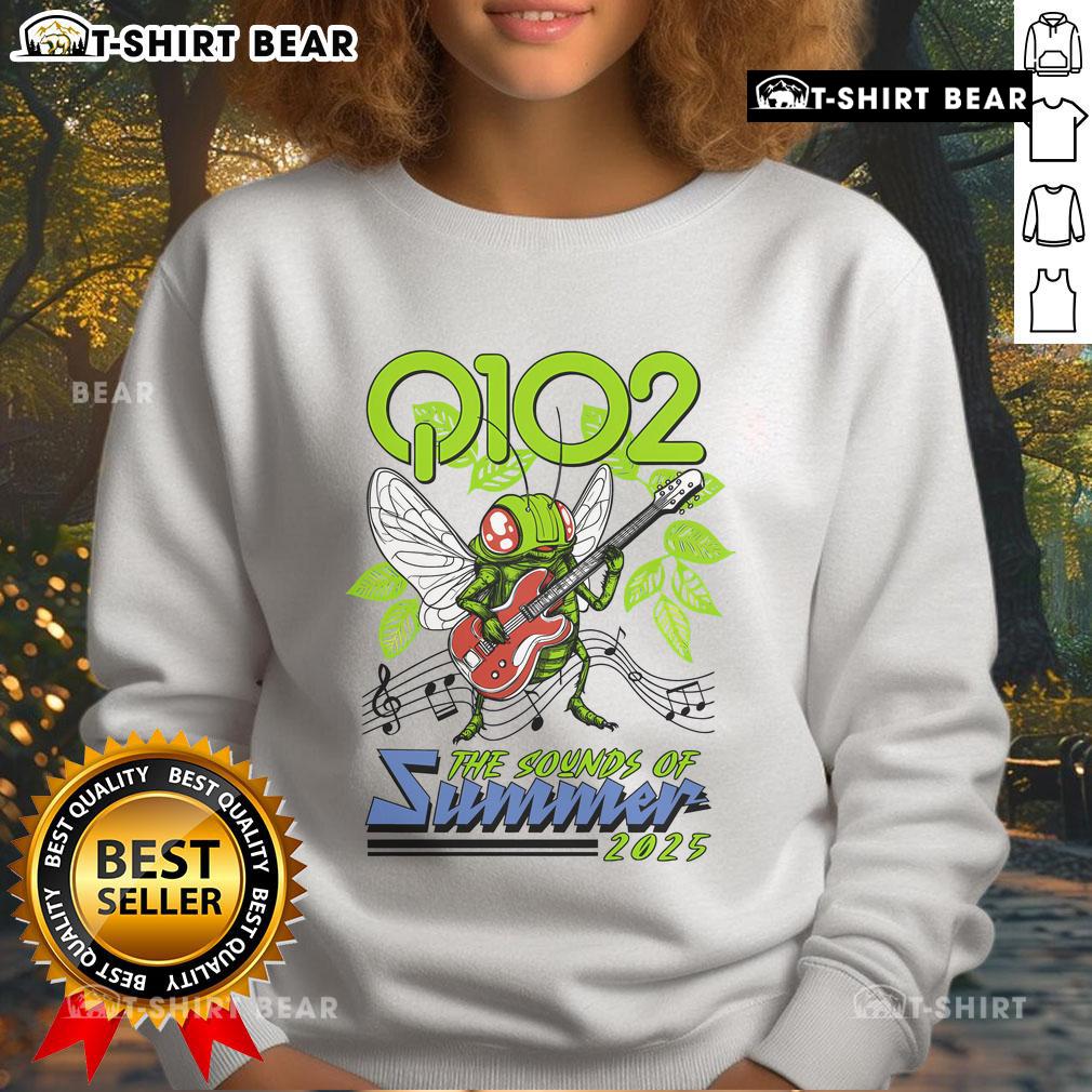Alt Text: Q102 Sounds of Summer Cicadas 2025 sweatshirt featuring vibrant design perfect for summer music fans.