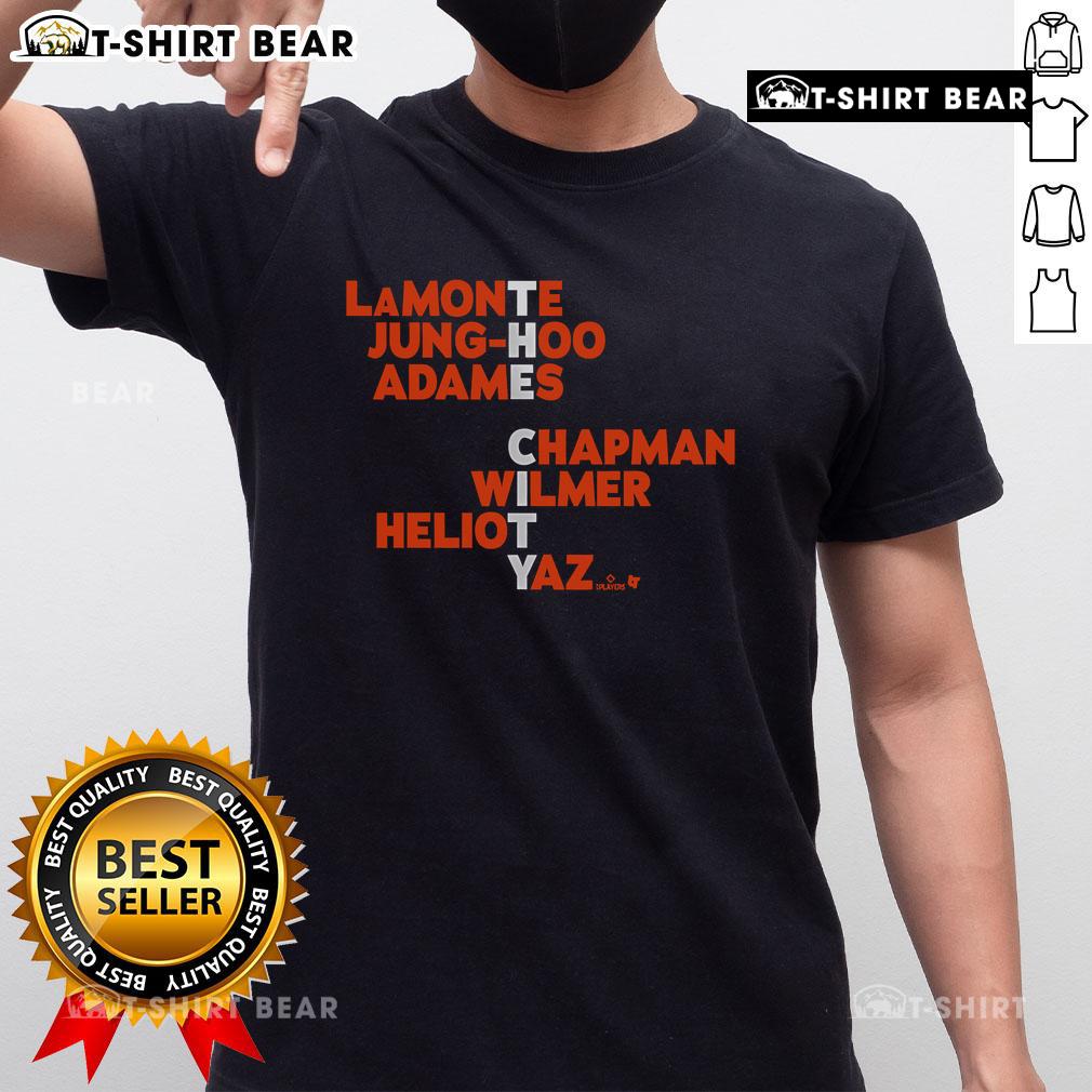 Alt Text: Official San Francisco The City Names 2025 T-Shirt featuring vibrant design and iconic city names in bold print.